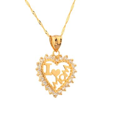 Forever Diamonds "I love Mom" CZ Heart Pendant in 14kt Gold 