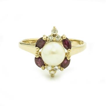 Forever Diamonds Ruby and Pearl Diamond Ring in 14kt Gold