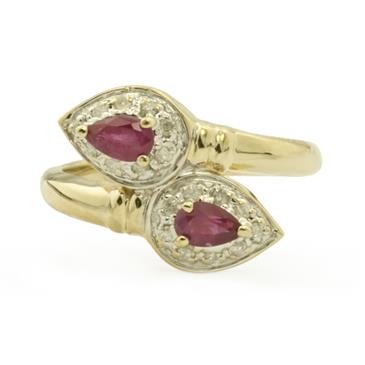 Forever Diamonds Diamond Twin Ruby Ring in 14kt Gold