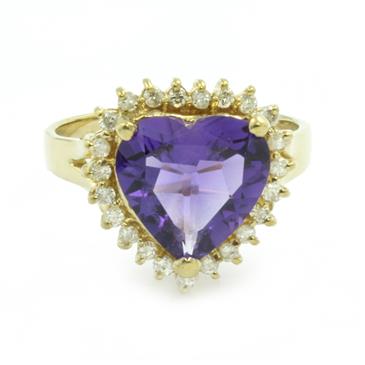 Forever Diamonds Diamond Halo Amethyst Heart Ring in 14kt Gold