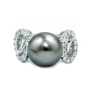 Forever Diamonds Diamond Tahitian Pearl Ring in 18kt White Gold