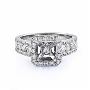 A.V Vintage Halo Diamond Engagement Setting in 18kt White Gold