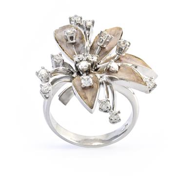 Forever Diamonds Diamond Enamel Flower Petals Ring in 14kt White Gold