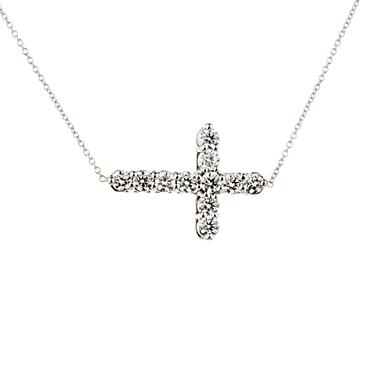 Forever Diamonds "Sideways" Diamond Cross in 14kt White Gold