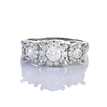 Forever Diamonds 1.23CT TDW.  Three Stone Diamond Cluster Engagement Ring in 14kt White Gold 