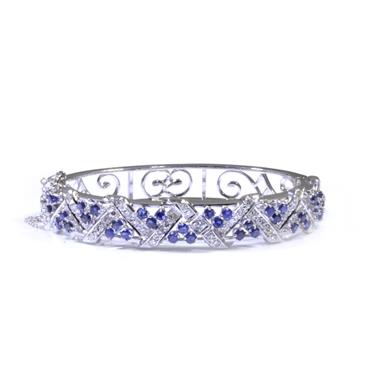 Forever Diamonds 1.50ct TDW. Diamond Sapphire Bangle in 14kt White Gold