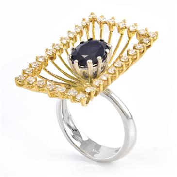 Forever Diamonds Diamond Blue Sapphire Ring in 14kt Two-Toned Gold