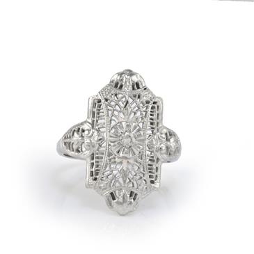 Forever Diamonds Antique Vertical Diamond Ring 14kt White Gold 
