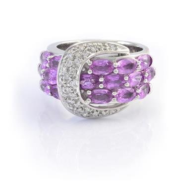 Forever Diamonds Diamond Pink Sapphire Belt Buckle Ring in 14kt White Gold