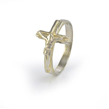 Forever Diamonds Crucifix Ring in 14kt Yellow Gold