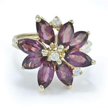 Forever Diamonds Garnet Flower Petals Ring in 14kt White Gold 