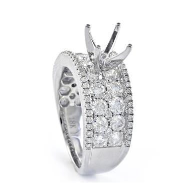 A.S 2.22CT TDW Two Rows Diamond Engagement Setting in 18kt White Gold
