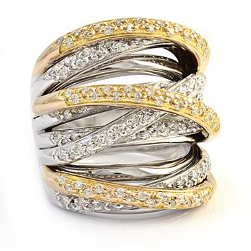 Forever Diamonds Diamond Cross-Over Bands Ring in 14kt Two-Toned Gold Forever Diamonds Diamond Cross-Over Bands Ring in 14kt Two-Toned Gold