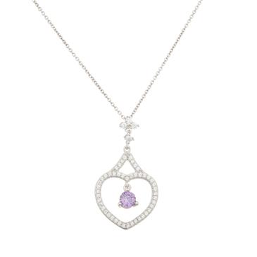 Forever Diamonds Amethyst and White Sapphire Heart Pendant in Sterling Silver