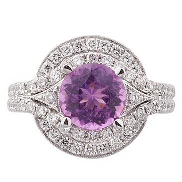 Forever Diamonds Amethyst Halo Style Diamond Ring in 18kt White Gold