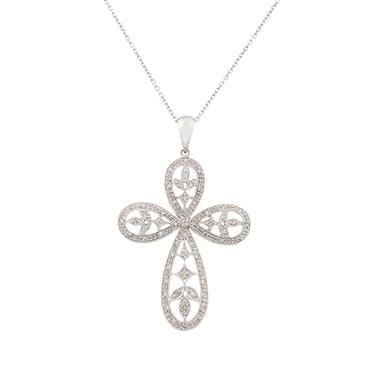 Forever Diamonds Antique Diamond Cross Pendant in 14kt White Gold