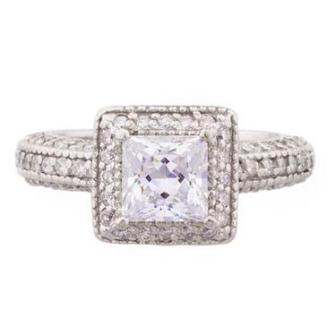Forever Diamonds Antique Princess Cut Diamond Engagement Ring in 14kt White Gold