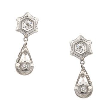 Forever Diamonds Antique Star and Tear Drop Diamond Earrings in 14kt White Gold