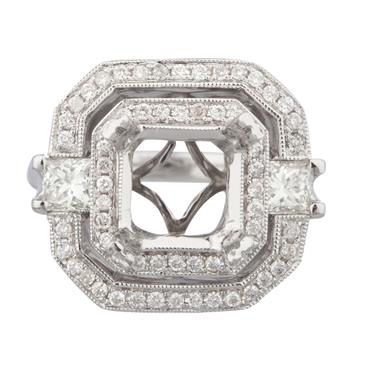 Forever Diamonds Antique Diamond Halo Engagement Ring in 18kt White Gold