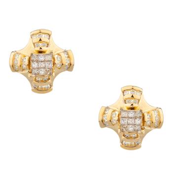 Forever Diamonds Aztec Style Diamond Stud Earrings in 14kt Gold
