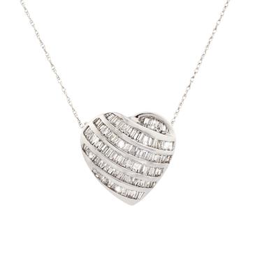 Forever Diamonds Baguette Diamond Heart Pendant in 14kt White Gold
