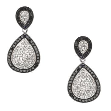 Forever Diamonds Black and White Diamond Tear Drop Earrings in 14kt White Gold