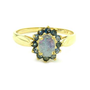 Forever Diamonds Blue Opal and Blue Sapphire Ring in 10kt Gold