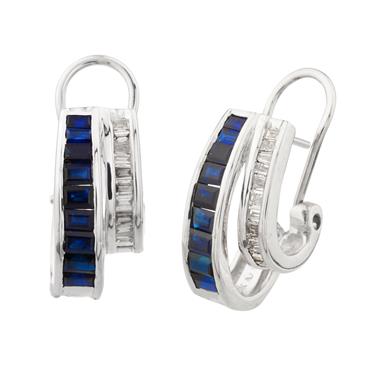 Forever Diamonds Blue Sapphire and Diamond Earrings in 14kt White Gold