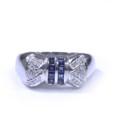 Forever Diamonds Bowtie Sapphire and Diamond Ring in 14kt White Gold 