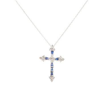 Forever Diamonds Blue Sapphire Diamond Cross in 14kt White Gold
