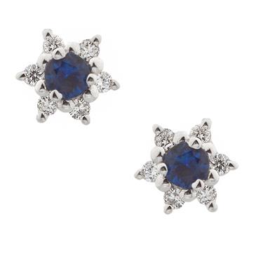 Forever Diamonds Blue Sapphire Diamond Star Earrings in 14kt White Gold