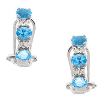 Forever Diamonds Blue Topaz Diamond Earrings in 14kt White Gold