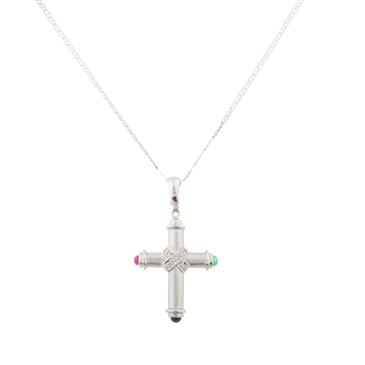 Forever Diamonds Cabochon Gemstone Diamond Cross in 14kt White Gold