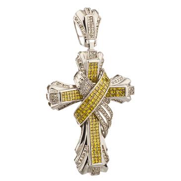 Forever Diamonds Canary Yellow Diamond Cross in 14kt White Gold