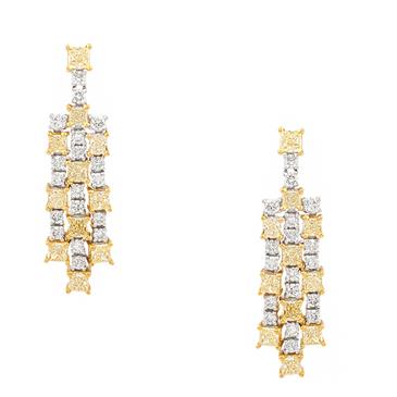 Forever Diamonds Canary Yellow and White Diamond Earrings in 18k White Gold
