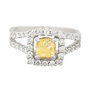 Forever Diamonds Square Canary Yellow Diamond Engagement Ring in 18kt White Gold