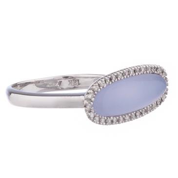 Forever Diamonds Chalcedony Gemstone Diamond Ring in 18kt White Gold