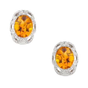 Forever Diamonds Citrine Gemstone Diamond Earrings in 18kt White Gold