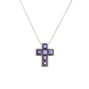 Forever Diamonds Colored Stone Diamond Cross in 14kt White Gold