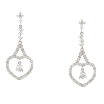 Forever Diamonds Cubic Zirconia Heart Drop Earrings in Sterling Silver