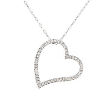 Forever Diamonds Cubic Zirconia Open Heart Pendant in 14kt White Gold