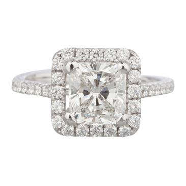 Forever Diamonds Cushion Cut Diamond Halo Engagement Ring in 18kt White Gold