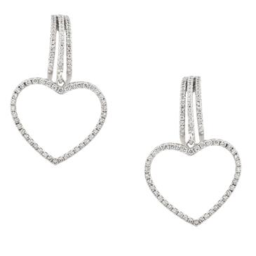 Forever Diamonds Dangling Diamond Heart Earrings in 18kt White Gold