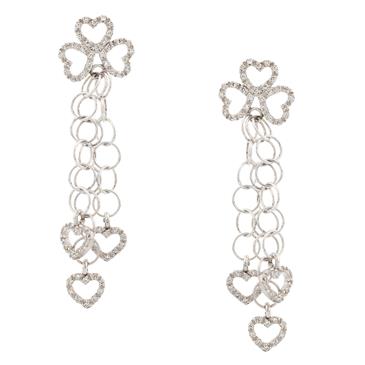 Forever Diamonds Dangling Diamond Hearts Earrings in 14kt White Gold