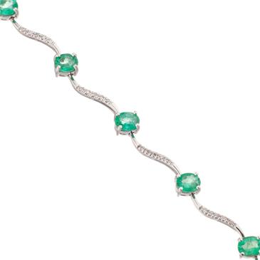 Forever Diamonds Diamond and Emerald Wavy Bracelet in 14kt White Gold