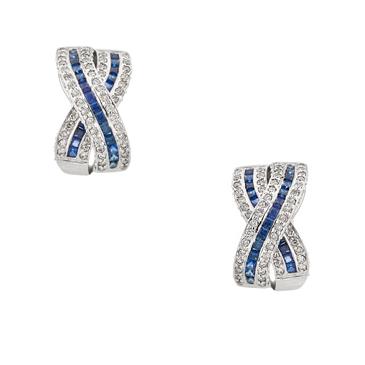 Forever Diamonds Diamond and Blue Sapphire Bowtie Earrings in 14kt White Gold