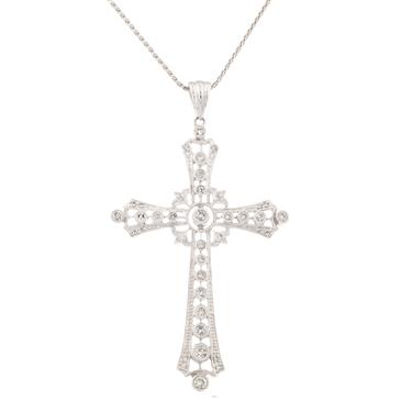 Forever Diamonds Diamond Antique Cross Pendant in 14kt White Gold