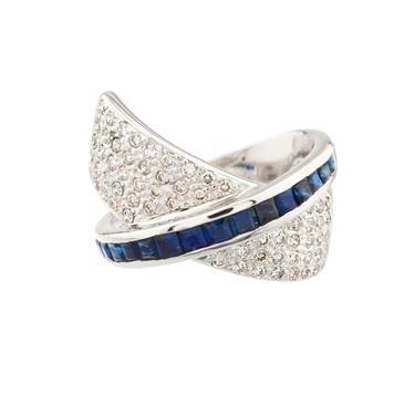 Forever Diamonds Diamond Sapphire Cross-Over Ring in 14kt White Gold