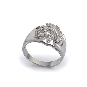 Forever Diamonds 0.95 CT. TDW. Diamond Cluster Cocktail Ring in 14kt White Gold 