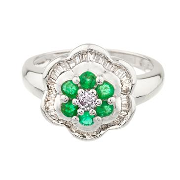 Forever Diamonds Diamond Emerald Cluster Ring in 14kt White Gold